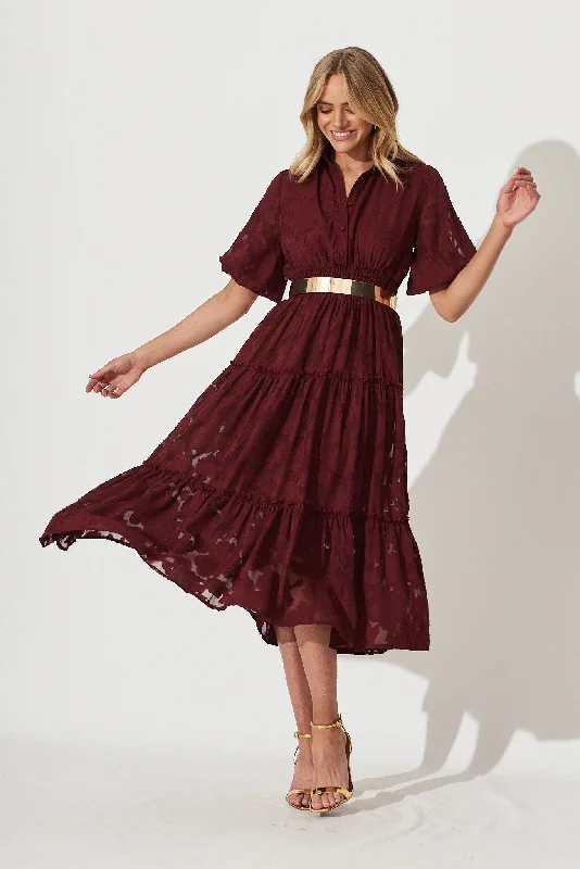Deal of the Week Brittney Midi Dress In Wine Burnout Chiffon