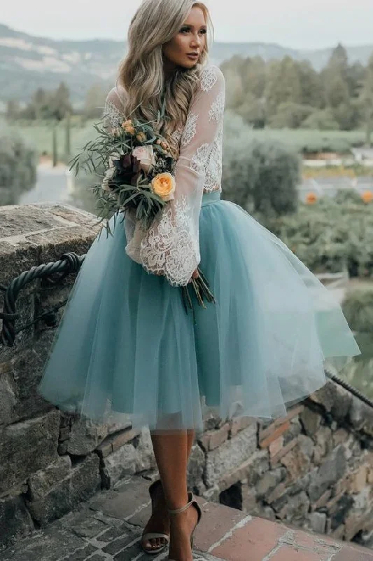 Hot Deal Two-Piece Long Sleeves Knee-Length Homecoming Dresses with Lace
