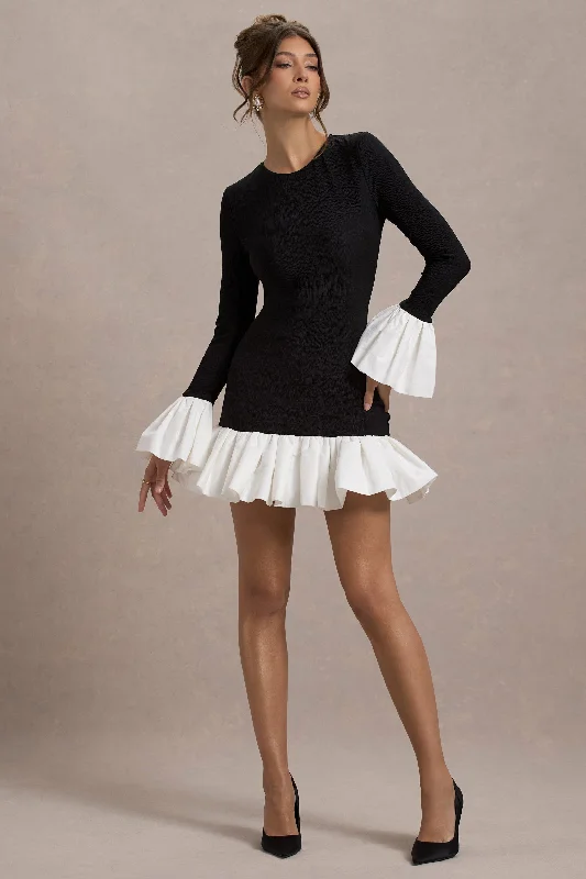 Price Drop Alert Josefina | Black Long-Sleeve Mini Dress With White Satin Trims