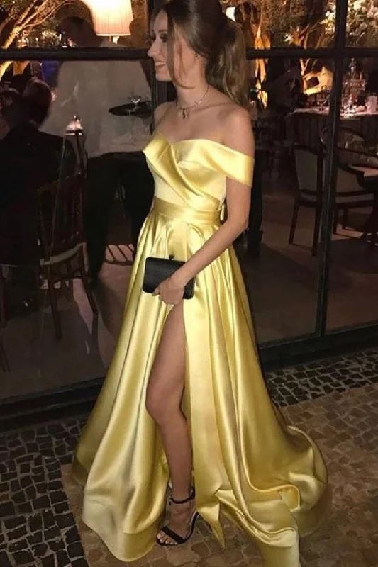 Daily Deals Casual Off The Shoulder Yellow Long A-line Simple Prom Dresses