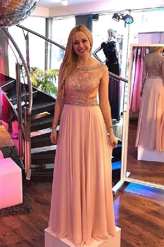 Super Bargain Chic Girly Long Beading Chiffon Pink Zipper Back Prom Dresses For Teens Super Bargain Chic Girly Long Beading Chiffon Pink Zipper Back Prom Dresses For Teens