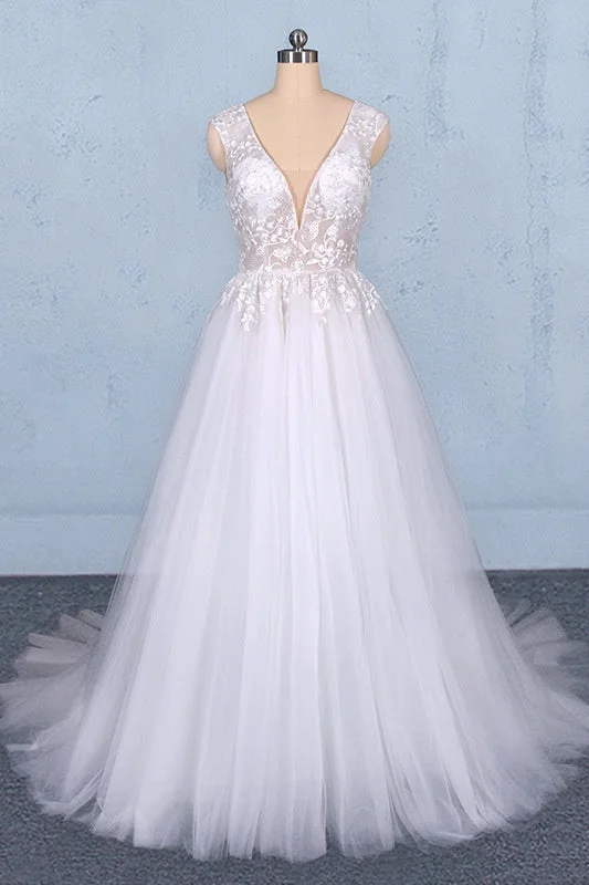 Year-End Sale Flowy A-line Long V-neck Lace Tulle Beach Wedding Dresses Bridal Gowns Year-End Sale Flowy A-line Long V-neck Lace Tulle Beach Wedding Dresses Bridal Gowns