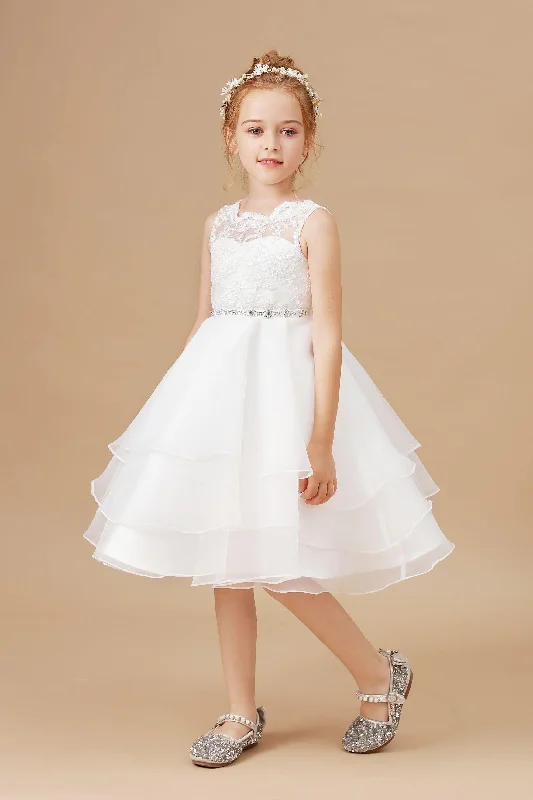 Don't Wait Ruffles Sleeveless Organza Applique Tulle Flower Girl Dresses With Rhinestone Sash