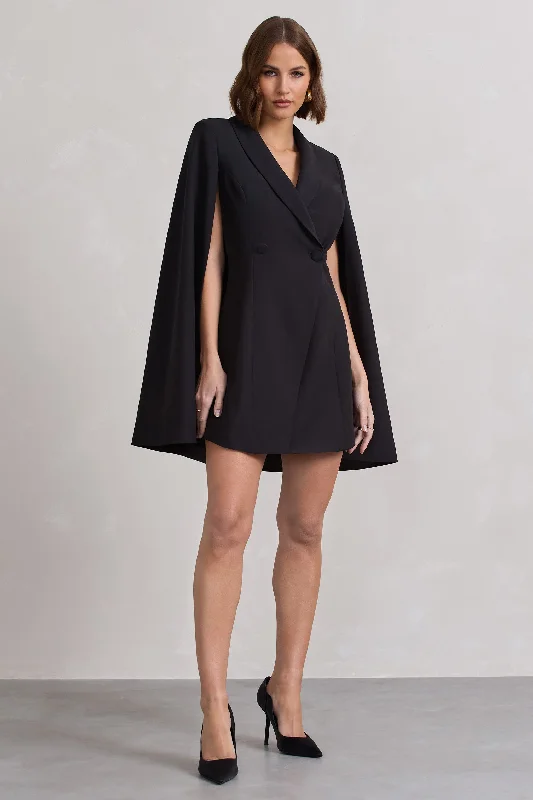 Don't Wait Suri | Black Tailored Cape Blazer Dress