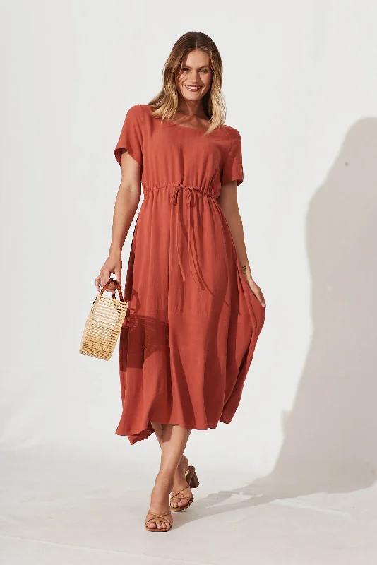 Instant Discount Mary Midi Dress In Rust Linen Blend