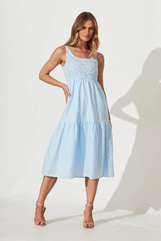 Seasonal Sale Caribbean Midi Dress In Pale Blue Cotton Linen