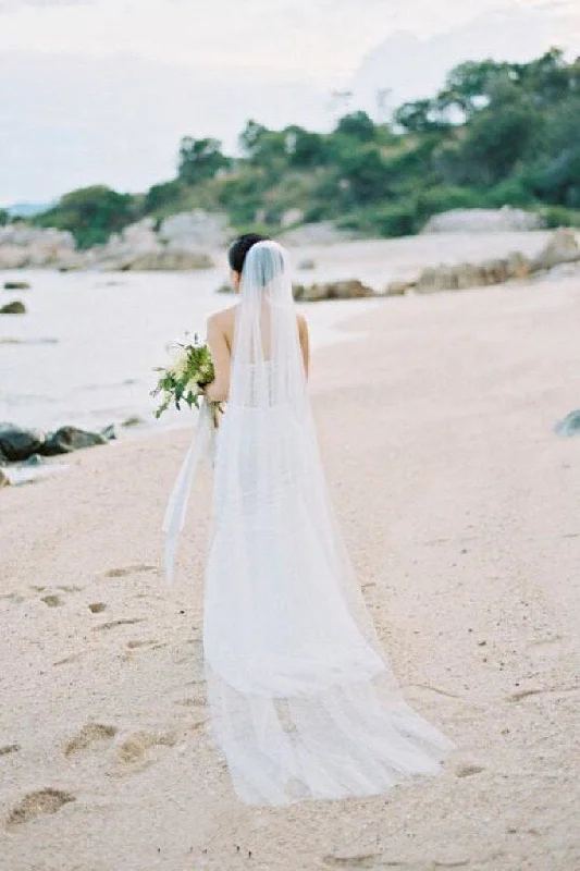 Price Slash 90 Inches Ivory Wedding Veil Chapel Length Cut Edge Wedding Bridal Veil