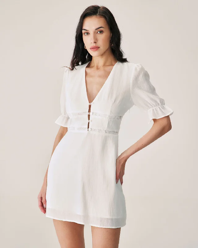 Final Clearance White Lace Splicing Mini Dress
