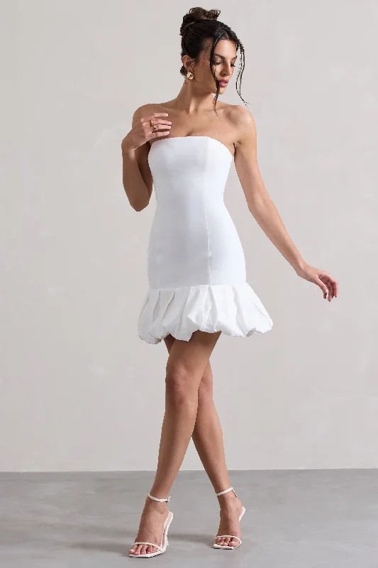 Quick Sale Liscia | White Bandeau Mini Dress With Ruffle Trim