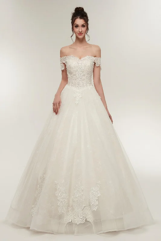 Limited Availability Gorgeous Off Shoulder Lace Ball Gown Wedding Dresses