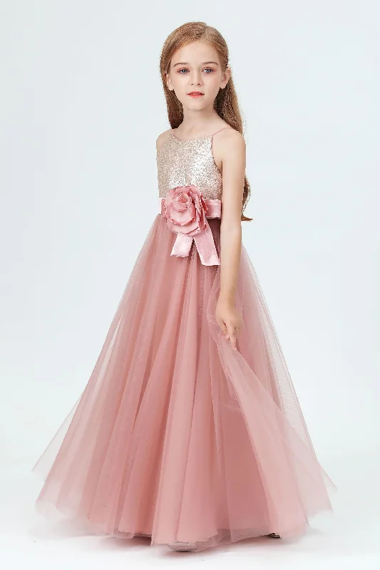 Inventory Reduction Spaghetti Strap Sequined Tulle Flower Girl Dresses With Flower Bow Inventory Reduction Spaghetti Strap Sequined Tulle Flower Girl Dresses With Flower Bow