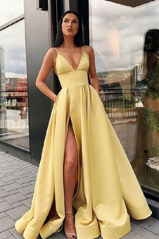 Flash Deals Formal Long V-neck Simple Prom Dresses For Women Prom Gowns With Pockets Flash Deals Formal Long V-neck Simple Prom Dresses For Women Prom Gowns With Pockets