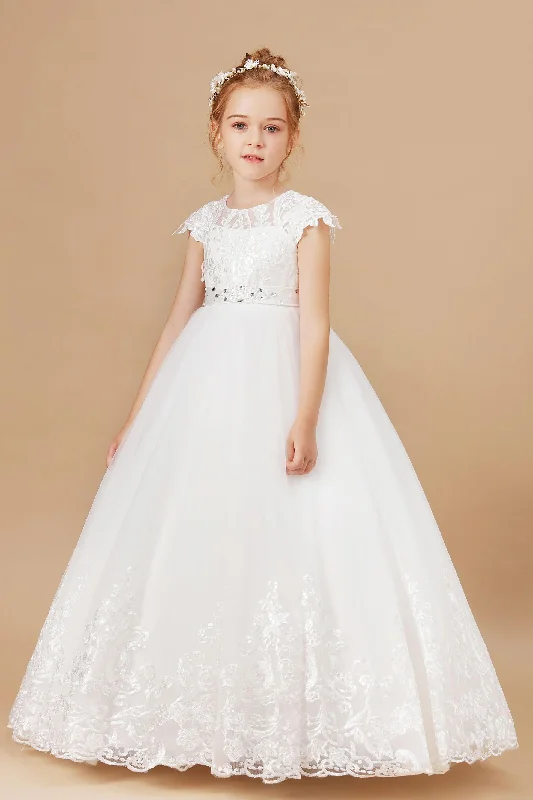 Discount Days Princess Lace Tulle Satin Flower Girl Dresses With Bowknot
