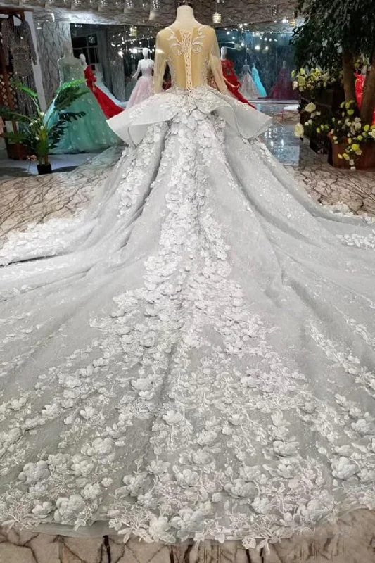 The Best Prices Gorgeous Lace Appliques Tulle Long Sleeves Monarch Train Ball Gown Wedding Dresses The Best Prices Gorgeous Lace Appliques Tulle Long Sleeves Monarch Train Ball Gown Wedding Dresses