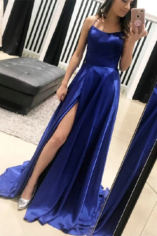 Deal Explosion Royal Blue A Line Brush Train Sleeveless Backless Side Slit Prom Dresses Deal Explosion Royal Blue A Line Brush Train Sleeveless Backless Side Slit Prom Dresses