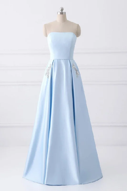 Price Smash Light Blue A Line Floor Length Strapless Sleeveless Lace Up Prom Dresses Price Smash Light Blue A Line Floor Length Strapless Sleeveless Lace Up Prom Dresses