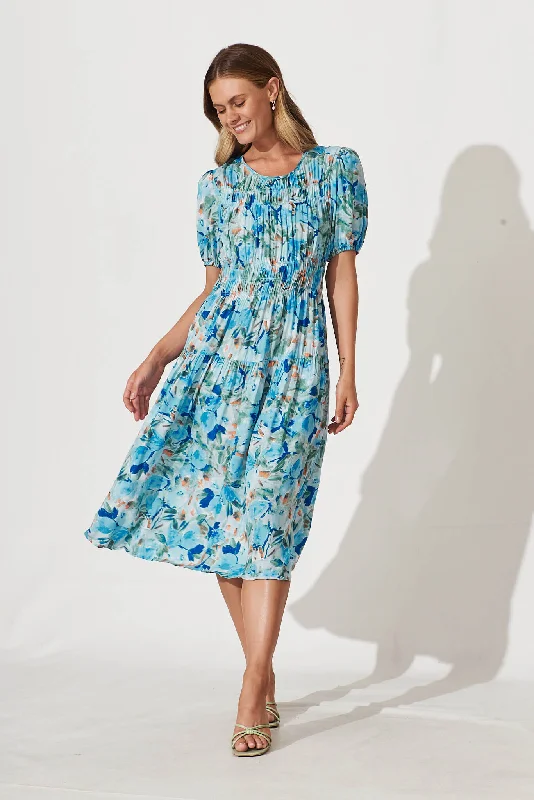 Take Advantage Paulini Midi Dress In Blue Floral