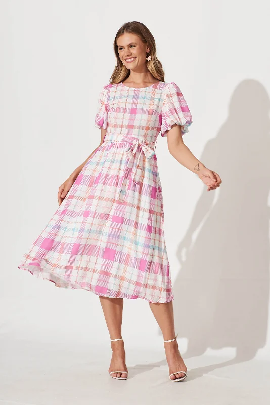 Fantastic Offers Miranda Midi Dress In Pink With Multi Check