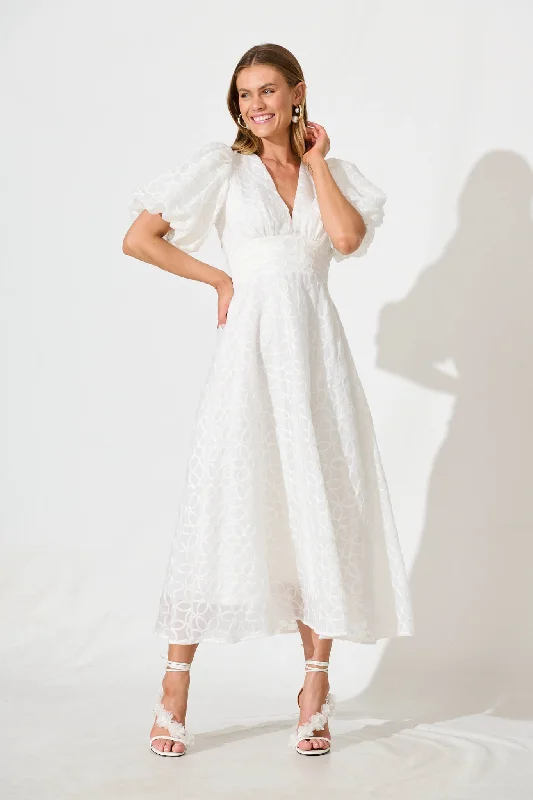 Mega Sale Countess Maxi Dress In White Embroidered Organza