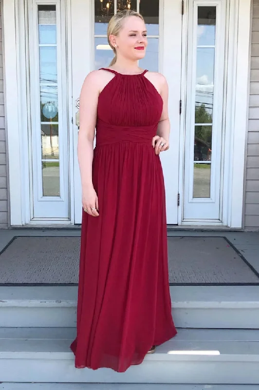 Savings Bonanza A-line Jewel Burgundy Bridesmaid Dresses, Chiffon Long Prom Dresses Savings Bonanza A-line Jewel Burgundy Bridesmaid Dresses, Chiffon Long Prom Dresses