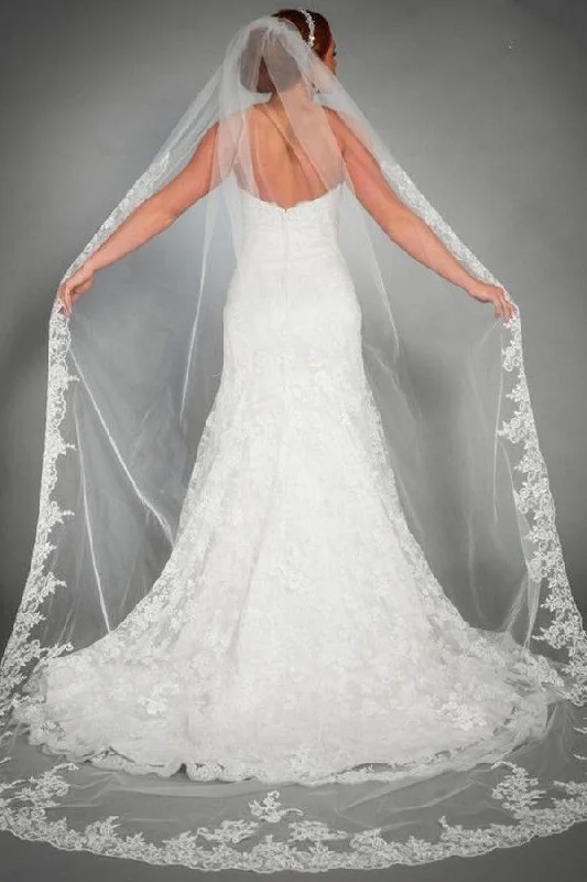 Deal of the Day One Tier Lace Appliques Edge Cathedral Veil Long Wedding Veils