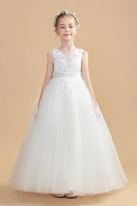 Overstock Tulle Sleeveless Ivory Flower Girl Dresses With Bowknot