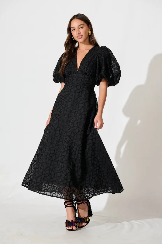 Limited Time Countess Maxi Dress In Black Embroidered Organza