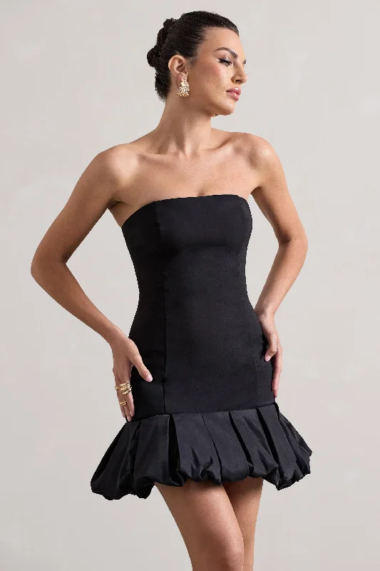 Price Reduction Liscia | Black Bandeau Mini Dress With Ruffle Trim