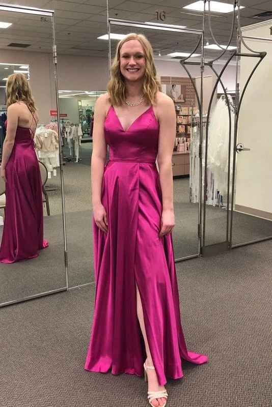 Clearance Sale Simple Style V-neck Spaghetti Straps Backless Long Prom Dresses