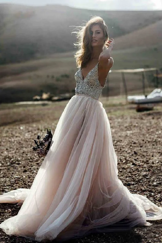 Super Deal Elegant Spaghetti Straps Backless V Neck Sleeveless With Beaded Wedding Dresses Super Deal Elegant Spaghetti Straps Backless V Neck Sleeveless With Beaded Wedding Dresses
