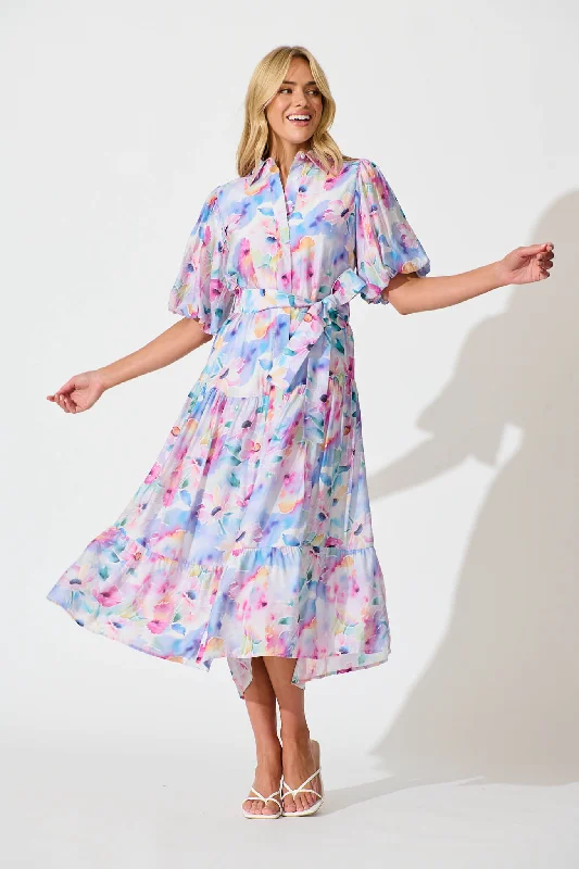 Weekend Deal Rosina Maxi Shirt Dress in Pastel Watercolour Floral