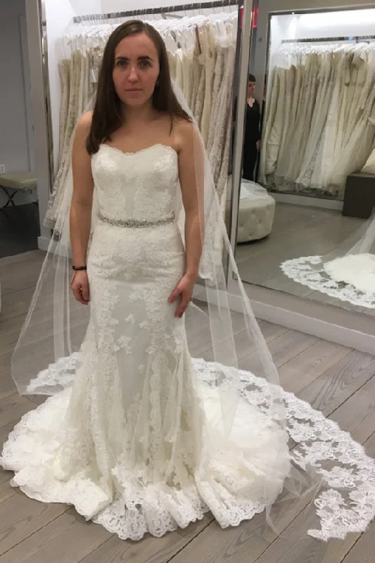 Online Only Sweetheart Sweep Train Mermaid Wedding Dresses with Beading