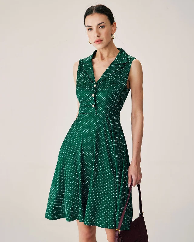 Super Sale Green Polka Dot Sleeveless Mini Dress
