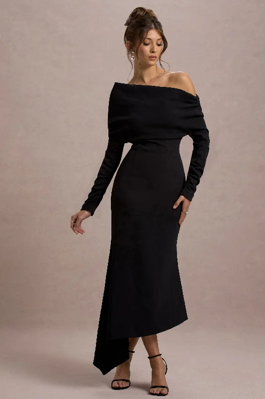 Big Discounts Lou | Black One-Shoulder Asymmetric Maxi Dress