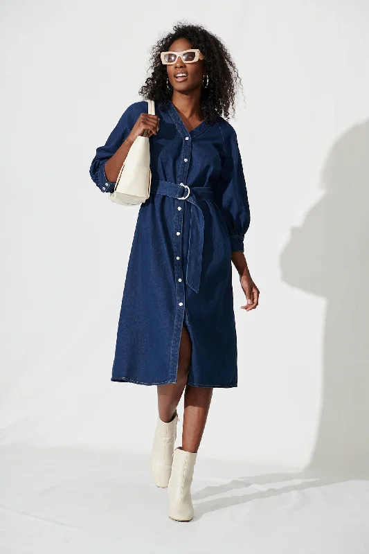 Anniversary Sale Air Midi Dress In Blue Denim