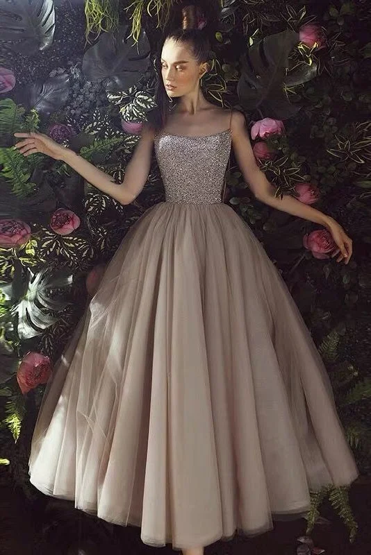 Blowout Sale Elegant Spaghetti Straps Ankle Length Tulle Prom Dresses Cute Dresses