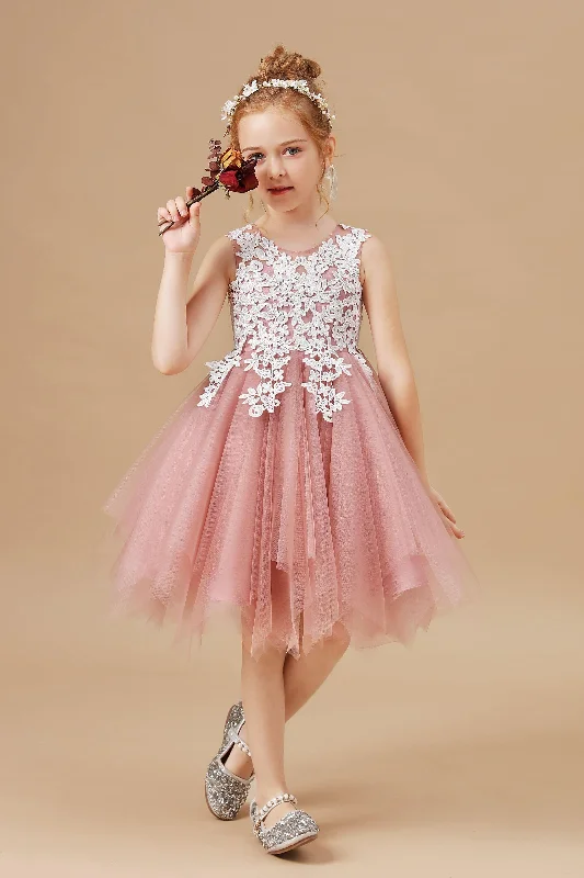 The Best Prices Chic Asymmetrical Sleeveless Applique Tulle Flower Girl Dresses