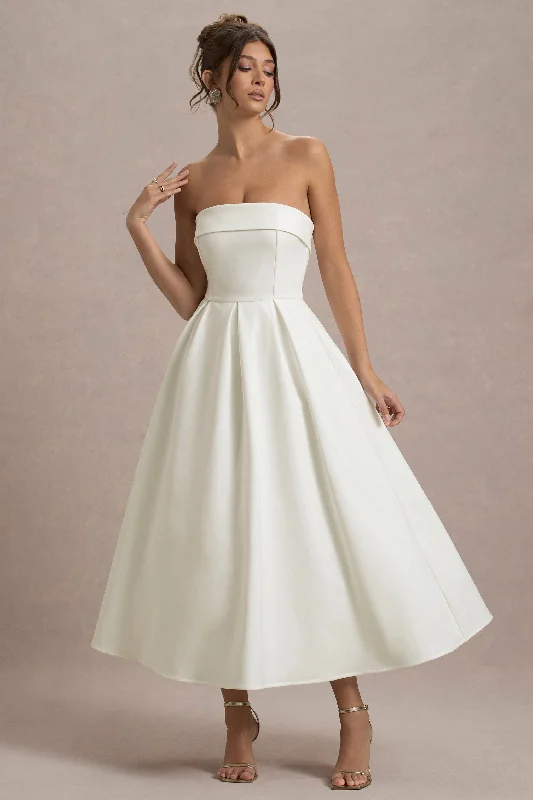 Referral Discount Annalise | Ecru Bandeau Skater Midi Dress