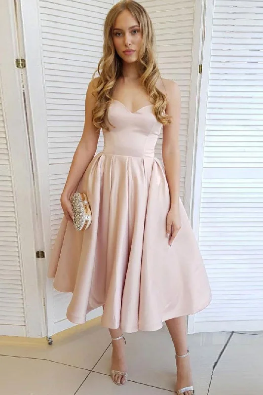 Price Slash Simple Pink Sleeveless Sweetheart Satin Short Homecoming Dresses