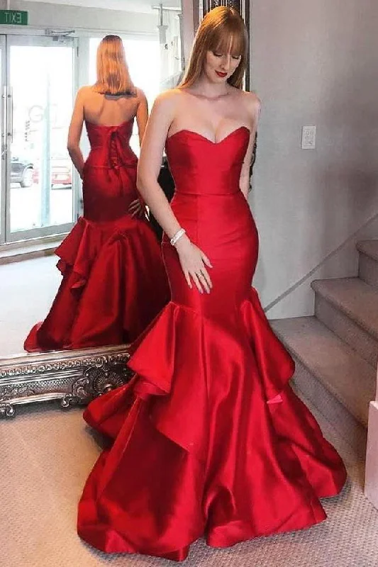 Crazy Deals Simple Red Mermaid Sweetheart Long Prom Dresses Formal Gowns