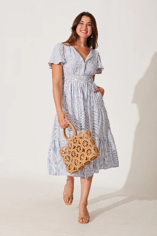 Exclusive Savings Palm Springs Midi Dress In White And Blue Stripe