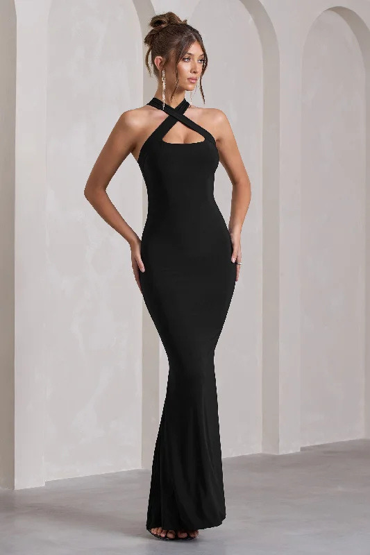 Low Prices Cross My Heart | Black Sleeveless Cross-Neck Maxi Dress