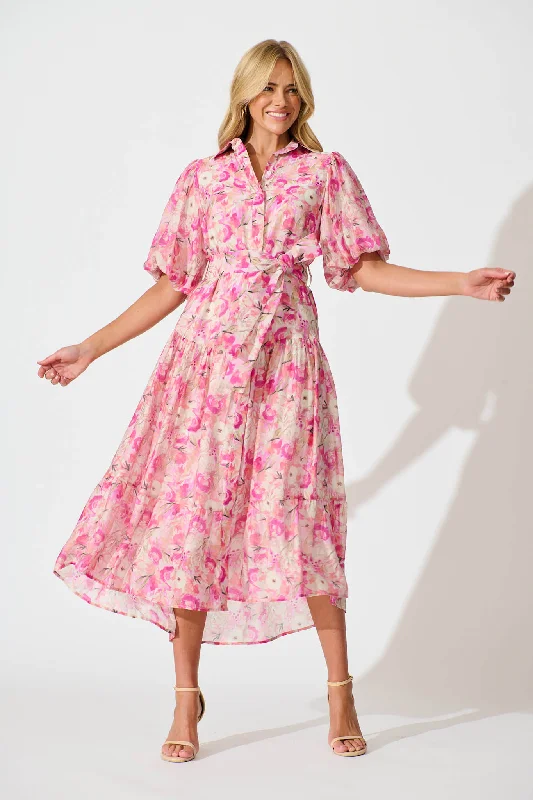 TIME-Limited Offer Rosina Maxi Shirt Dress in Pink Multi Floral