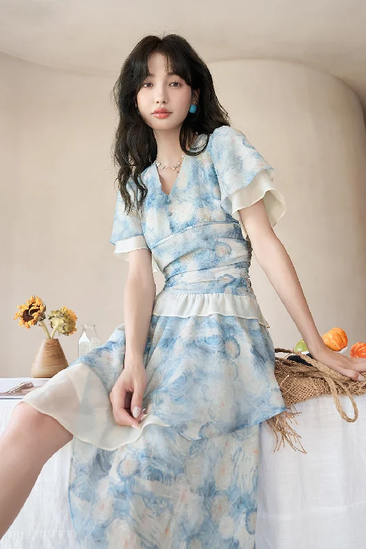 Super Bargain A-line Floral Midi Dress for Women