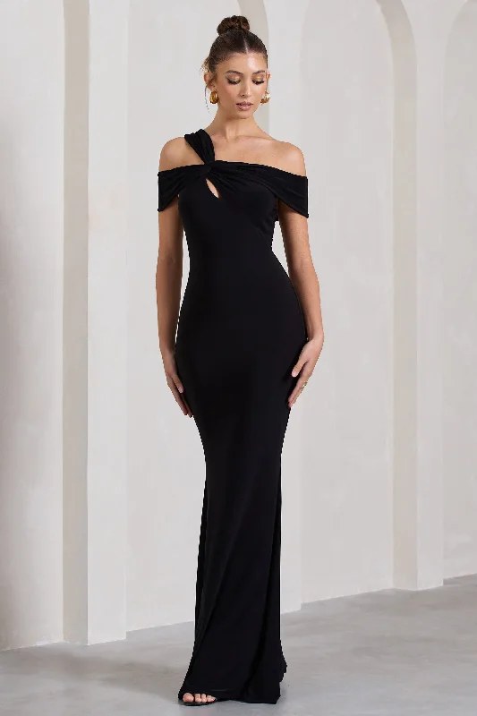 Exclusive Savings Captivating | Black Strappy Asymmetric Cut-Out Maxi Dress