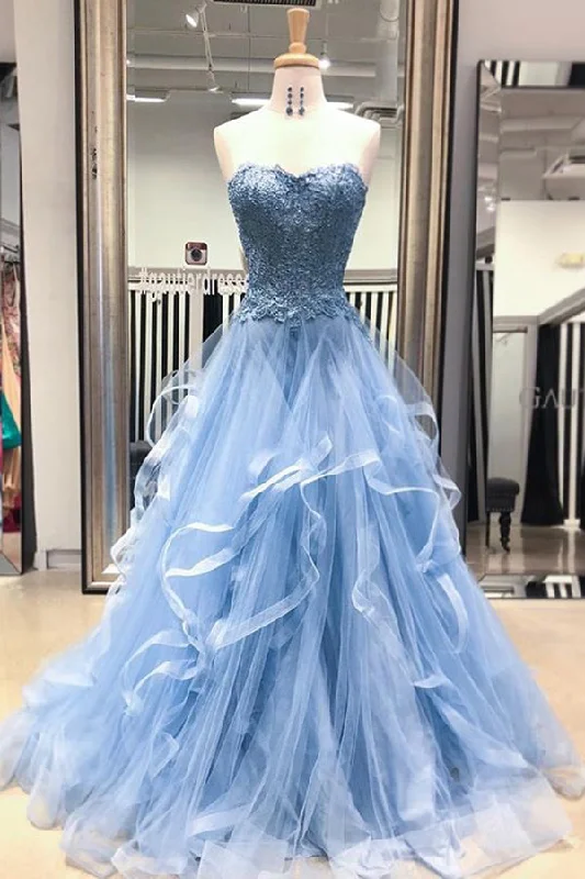 Big Savings Gorgeous A Line Sweetheart Appliques Lace Prom Dresses with Ruffles