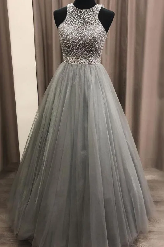 Warehouse Sale Gorgeous c A-line Scoop Beaded Long Prom Dresses Evening Gowns