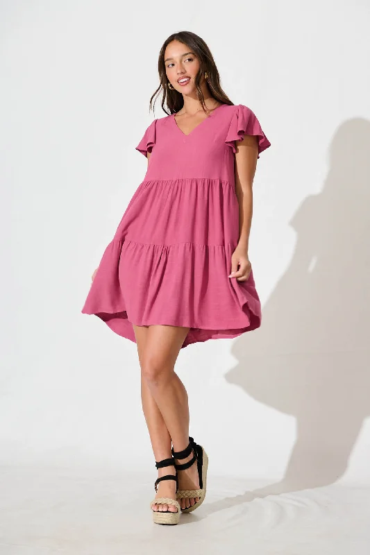 Price Meltdown Tahiti Smock Dress In Deep Rose Linen Blend