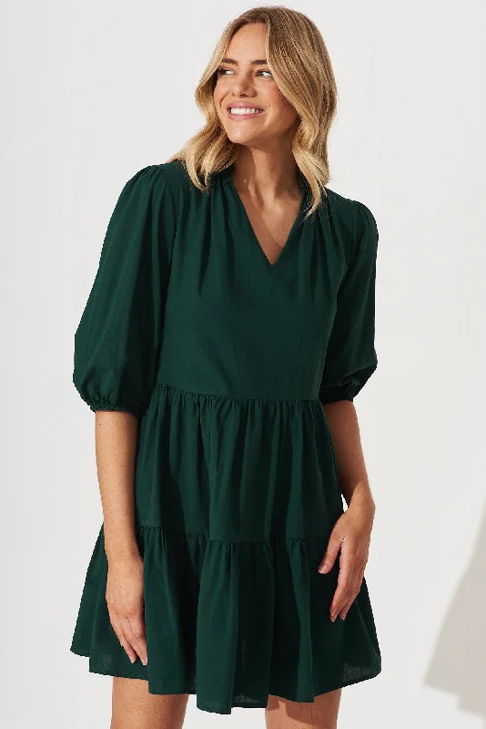 Lowest Price Willa Smock Dress In Emerald Cotton