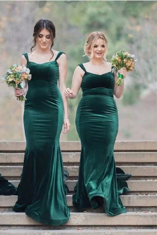 Instant Discount Mermaid Sweetheart Sleeveless Spaghetti Straps Velvet Bridesmaid Dresses
